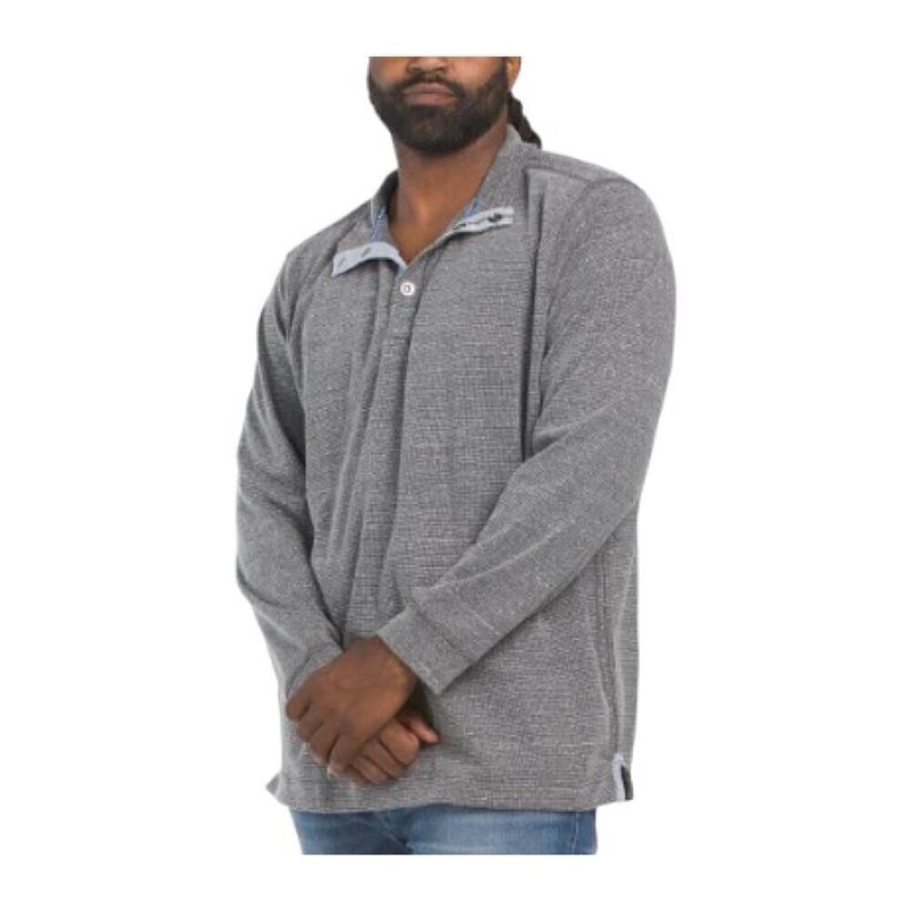 Tommy Bahama Mens Grey Big Tall Half Snap Mock Neck Sweatshirt Sz 1XL Big New